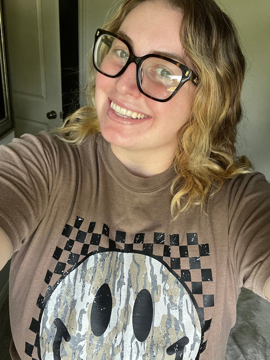 Checkered Camo Smile Graphic T-shirt