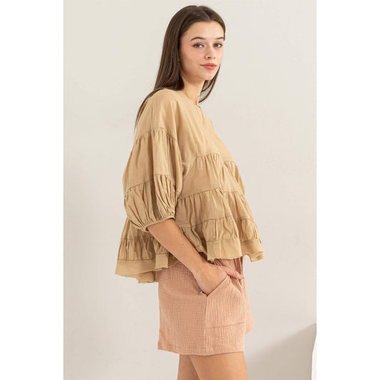 The Freya Babydoll Blouse: KHAKI