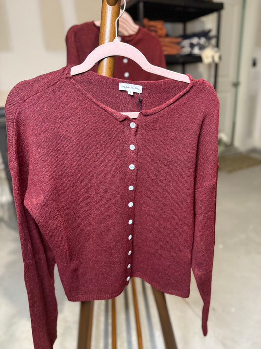 Cozy Merlot Button Down Cardigan Sweater