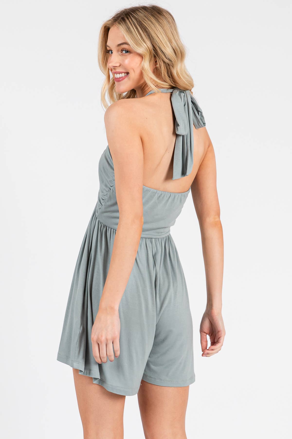 The Franny Halter Neck Romper in Slate