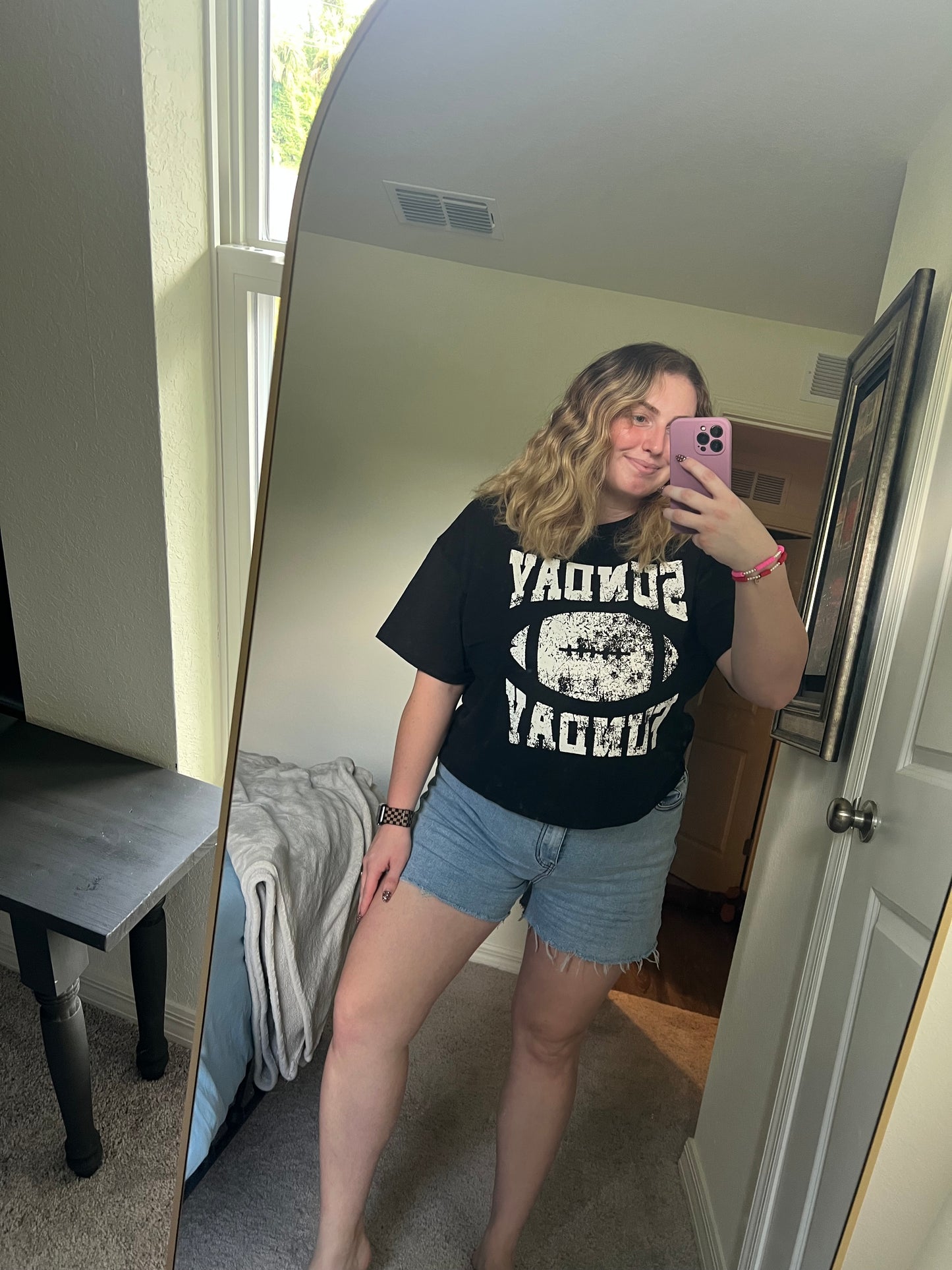 Giving Sunday Funday Football Graphic Crop Tee