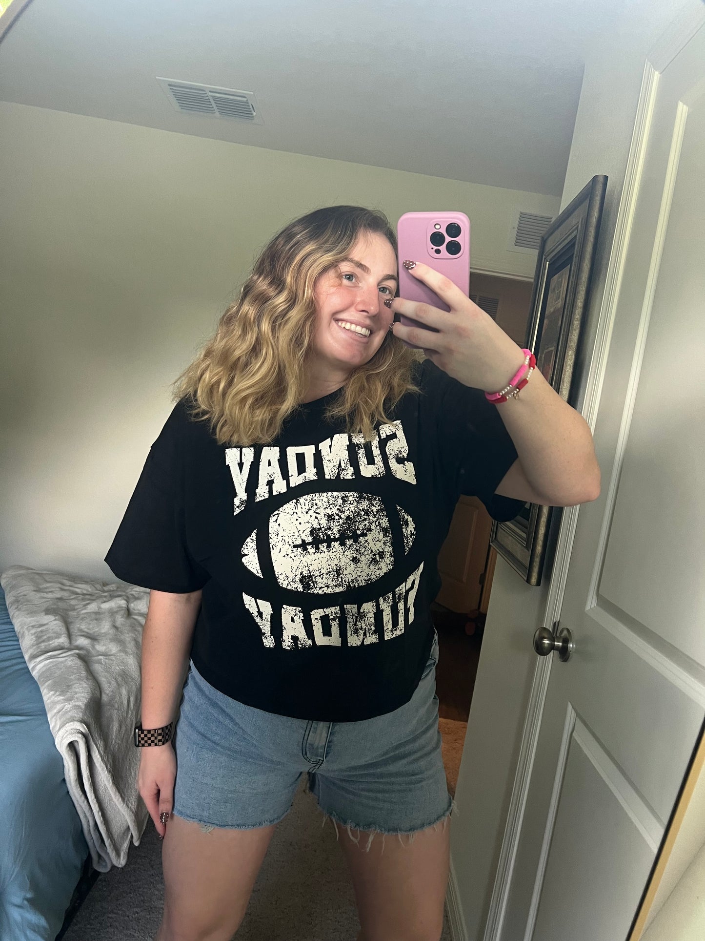 Giving Sunday Funday Football Graphic Crop Tee