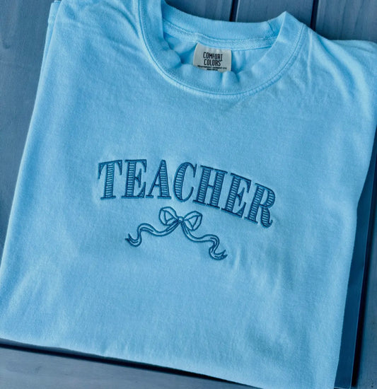 Teacher Embroidered Blue T Shirt