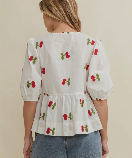 Cherry Bow Tie Blouse