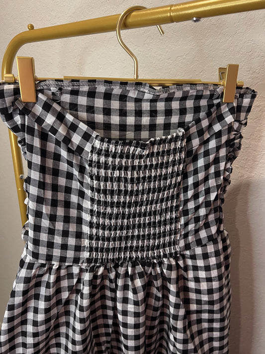Black Gingham Strapless Dress