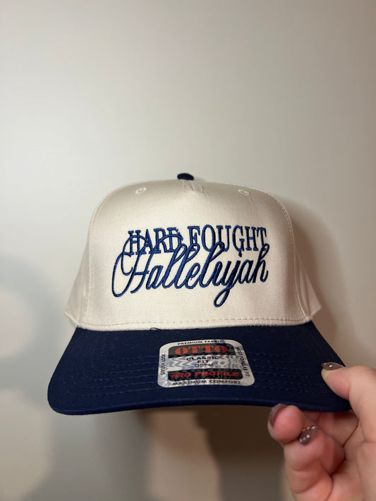 Hard Fought Hallelujah Trucker Hat in Navy