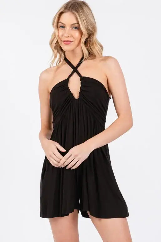 The Franny Halter Neck Romper in Slate