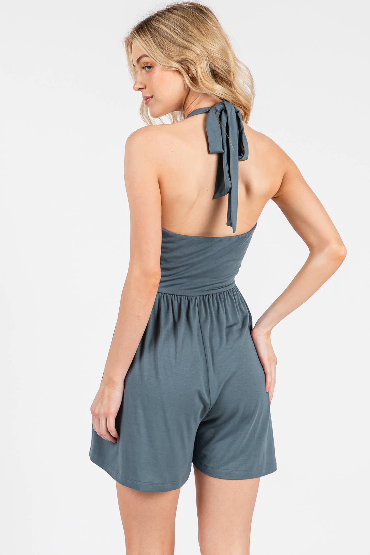 The Franny Halter Neck Romper in Slate