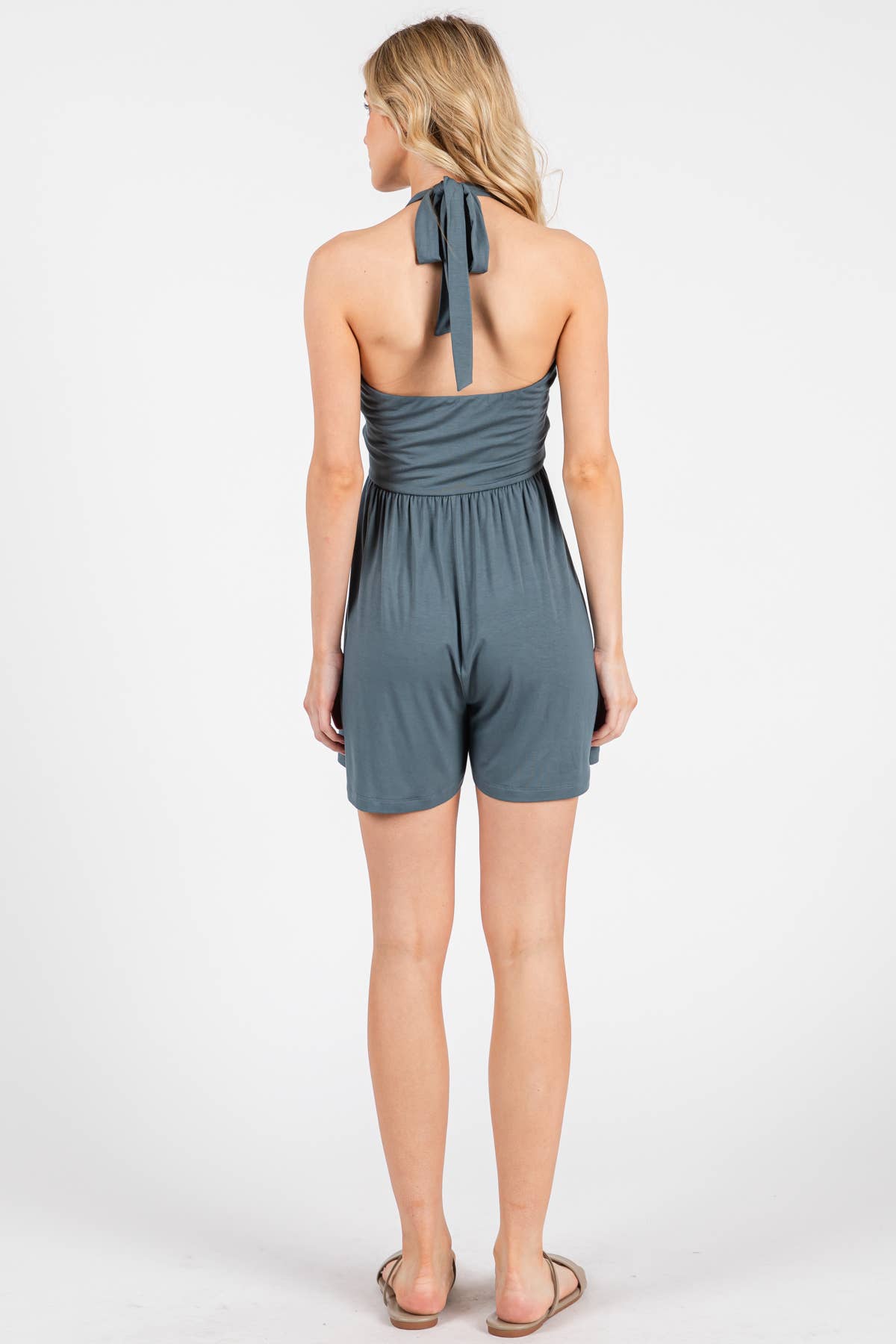 The Franny Halter Neck Romper in Slate