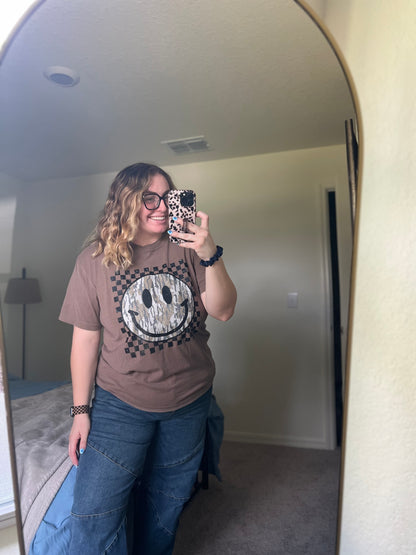Checkered Camo Smile Graphic T-shirt