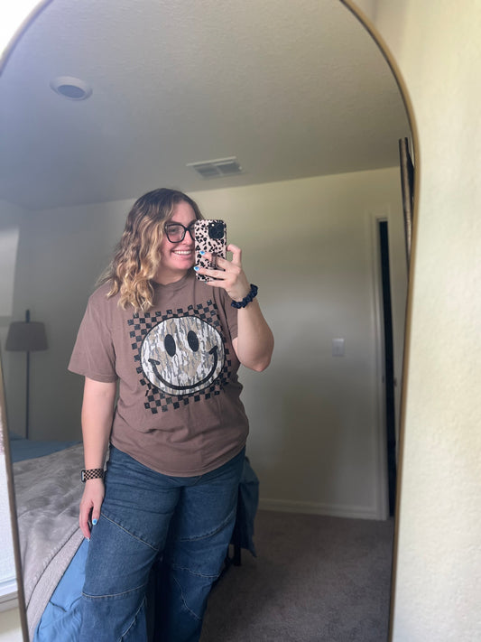 Checkered Camo Smile Graphic T-shirt