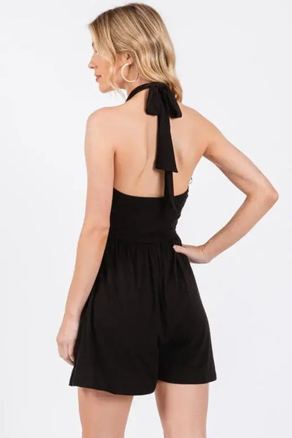 The Franny Halter Neck Romper in Slate
