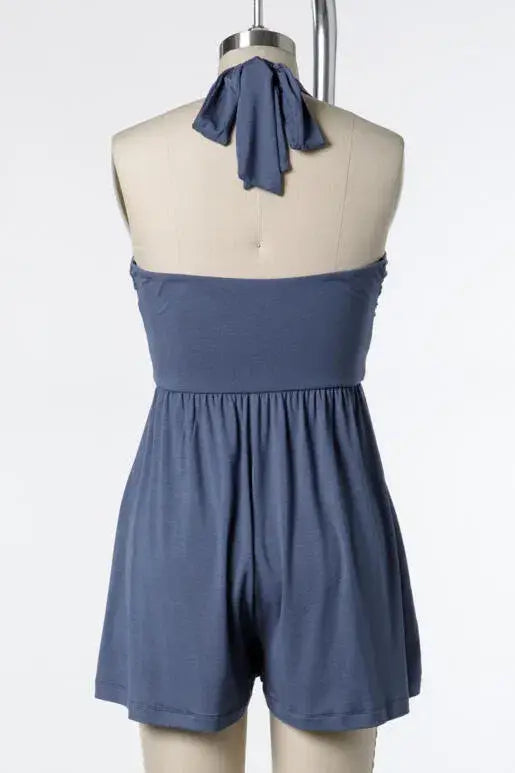 The Franny Halter Neck Romper in Slate