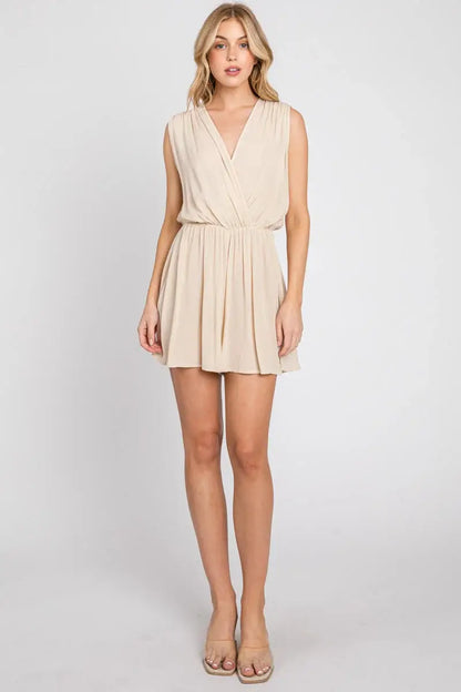 The Esme Solid Deep V-Neck Romper in Black