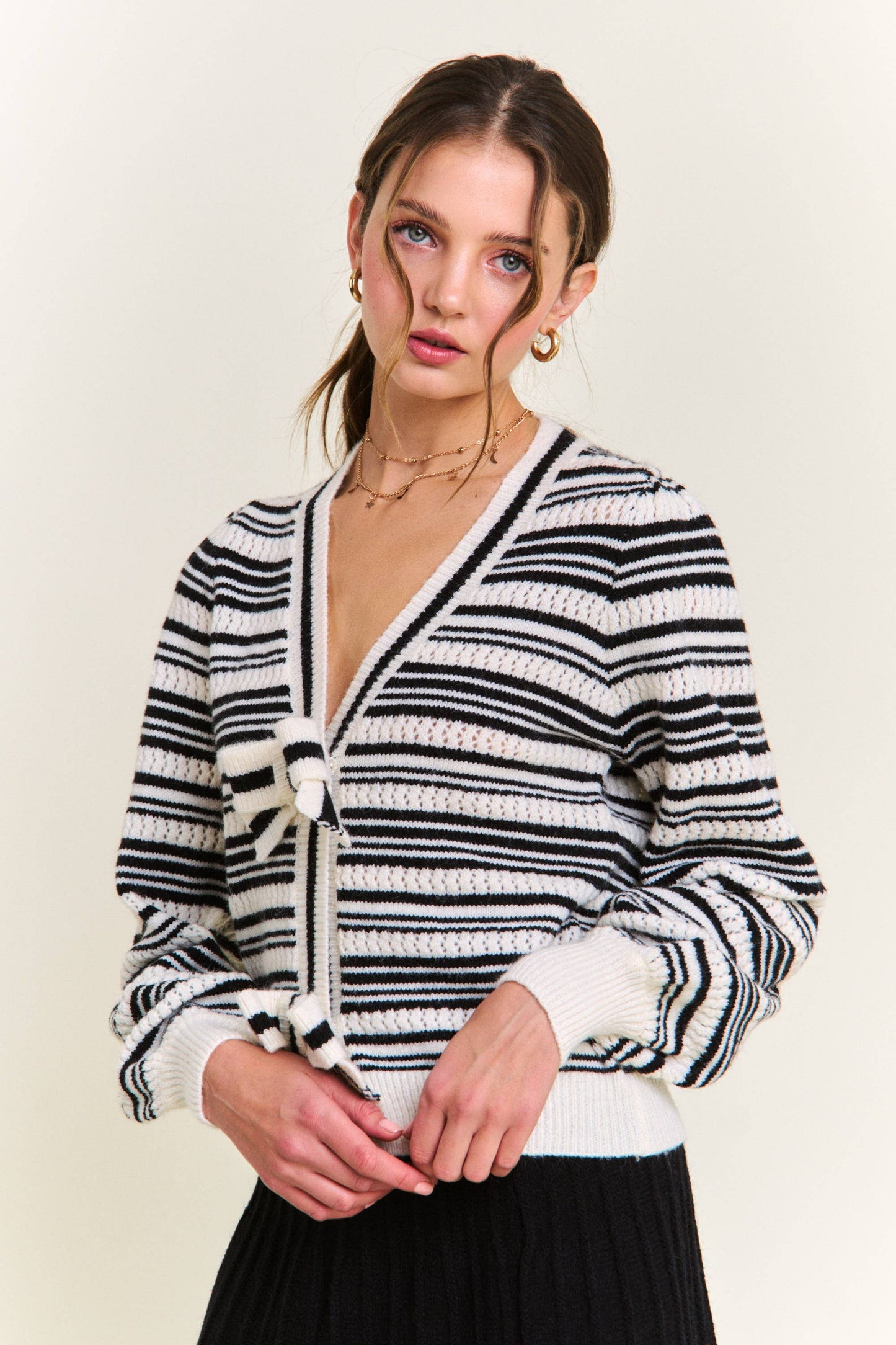 The Lucy Black Stripe Knit Cardigan