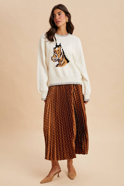 The Charming Horse Motif Sweater in Cream