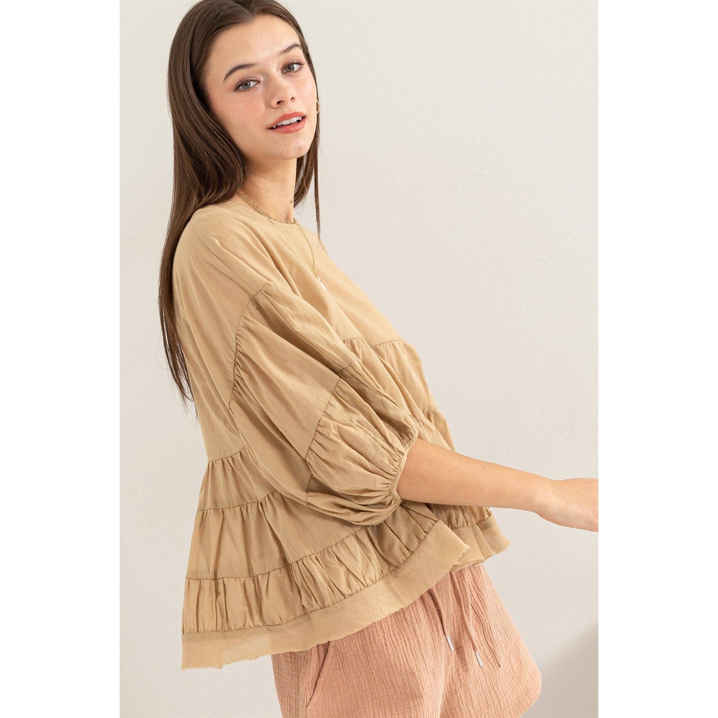 The Freya Babydoll Blouse: KHAKI