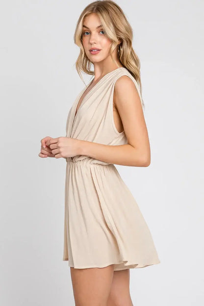 The Esme Solid Deep V-Neck Romper in Black