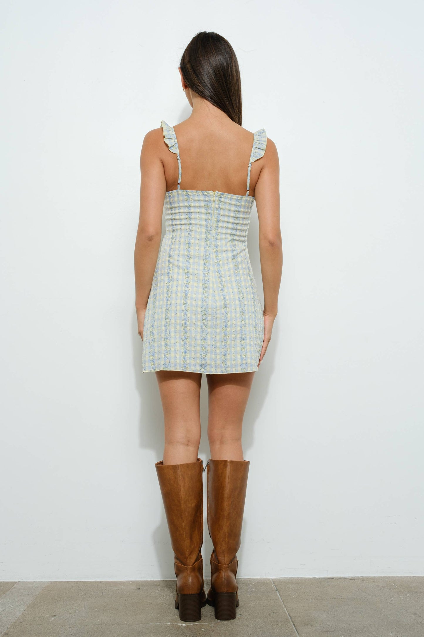 CELY FRILL MINI DRESS: Blue Multi