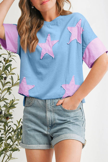 Stevie Star Graphic Tee in Pink and Blue