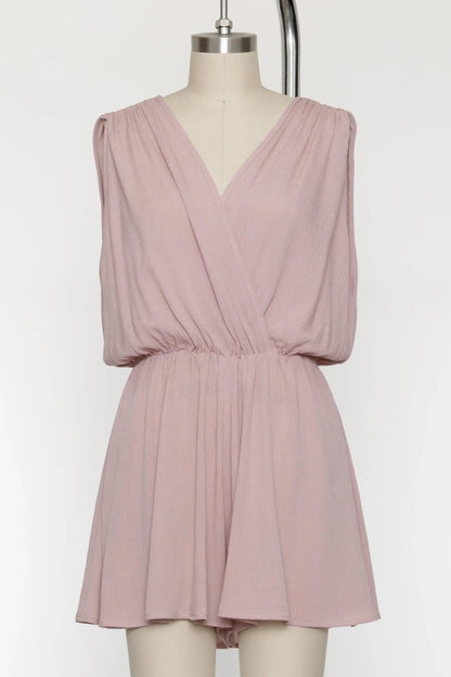 The Esme Solid Deep V-Neck Romper in Black