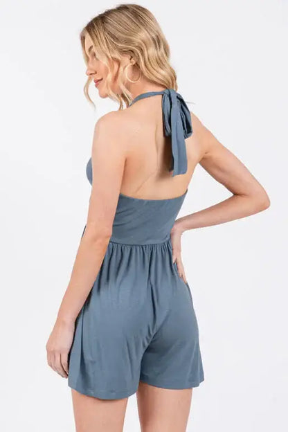 The Franny Halter Neck Romper in Slate
