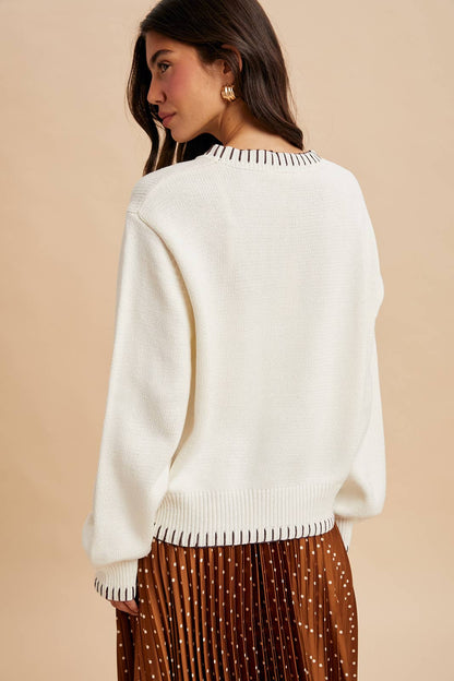 The Charming Horse Motif Sweater in Cream