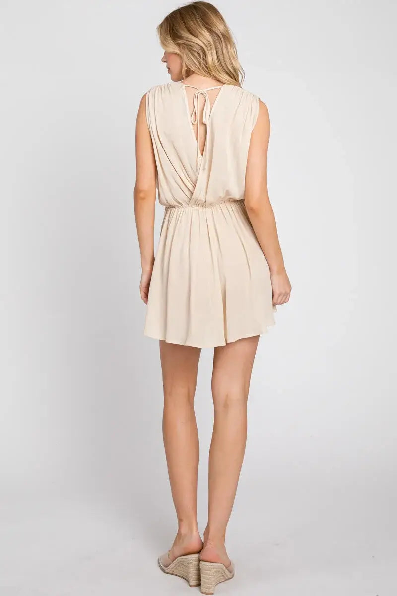 The Esme Solid Deep V-Neck Romper in Black