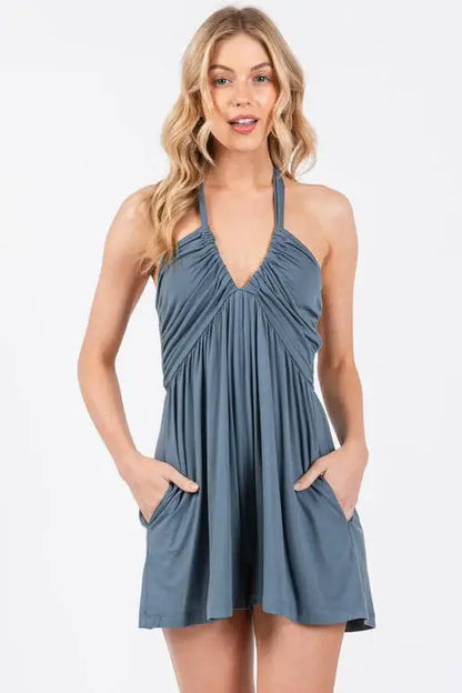 The Franny Halter Neck Romper in Slate