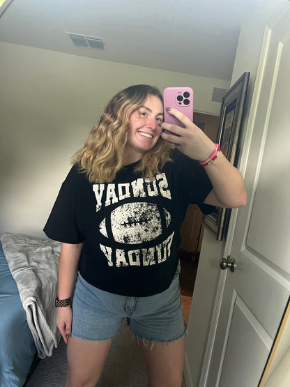 Giving Sunday Funday Football Graphic Crop Tee