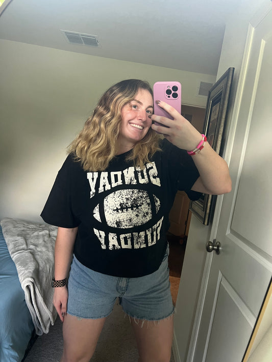 Giving Sunday Funday Football Graphic Crop Tee