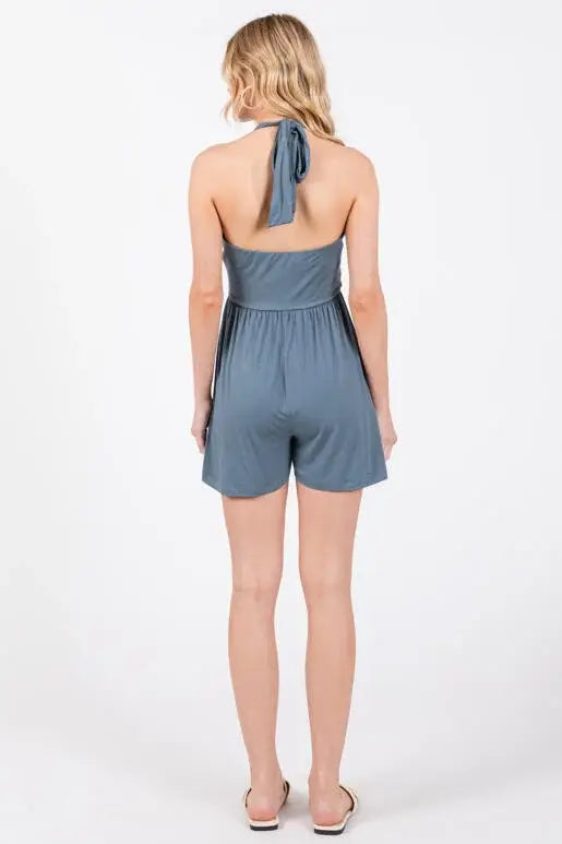 The Franny Halter Neck Romper in Slate