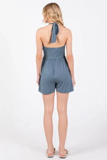 The Franny Halter Neck Romper in Slate