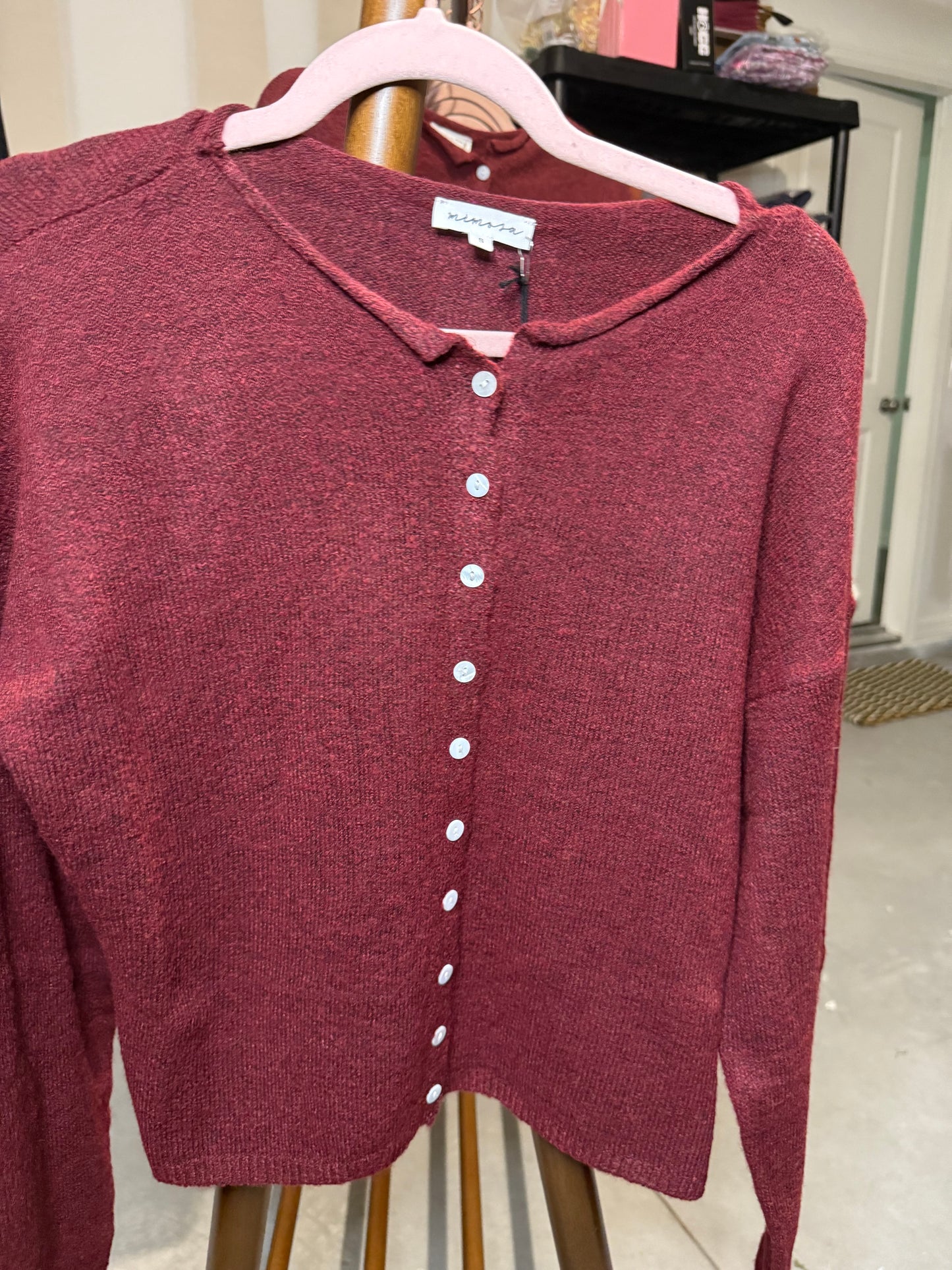 Cozy Merlot Button Down Cardigan Sweater