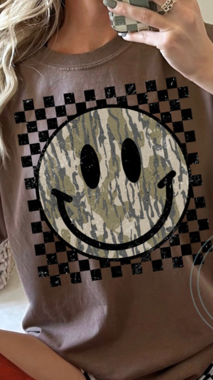 Checkered Camo Smile Graphic T-shirt
