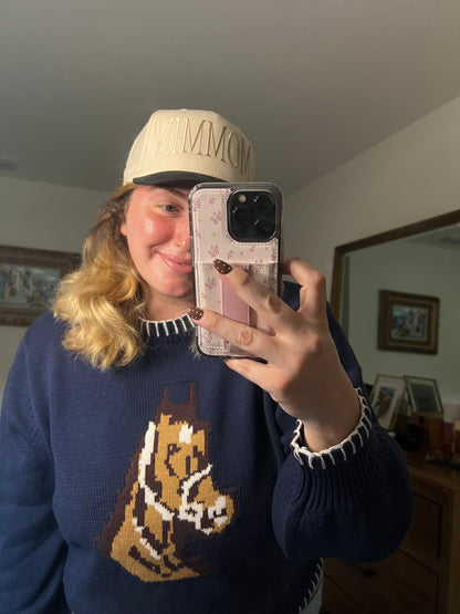 The Charming Horse Motif Sweater in Navy