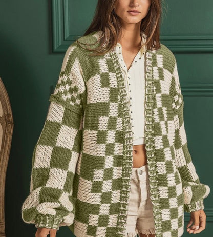The Lala Oversized + Chunky Cardigan in Olive