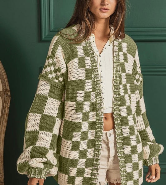 The Lala Oversized + Chunky Cardigan in Olive