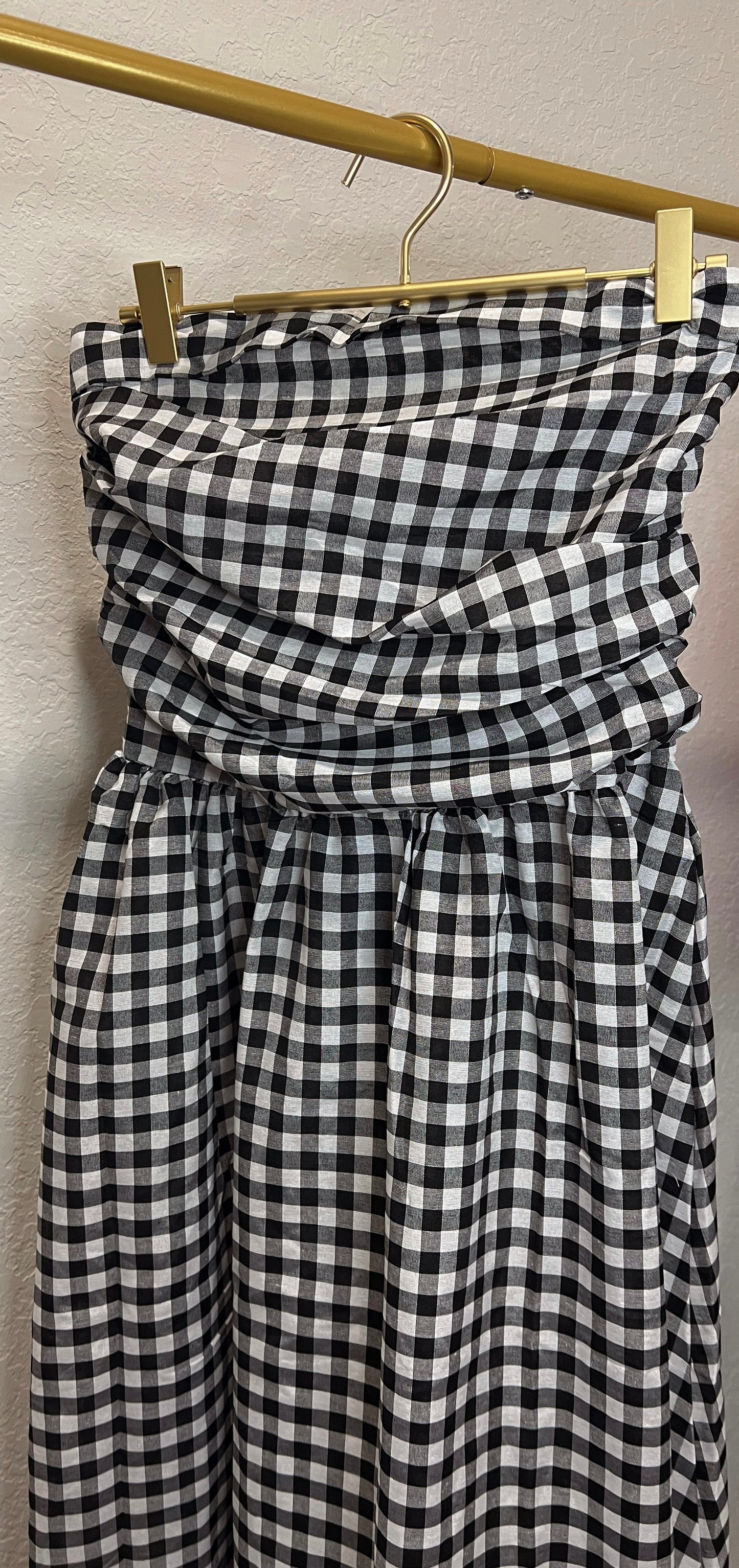 Black Gingham Strapless Dress