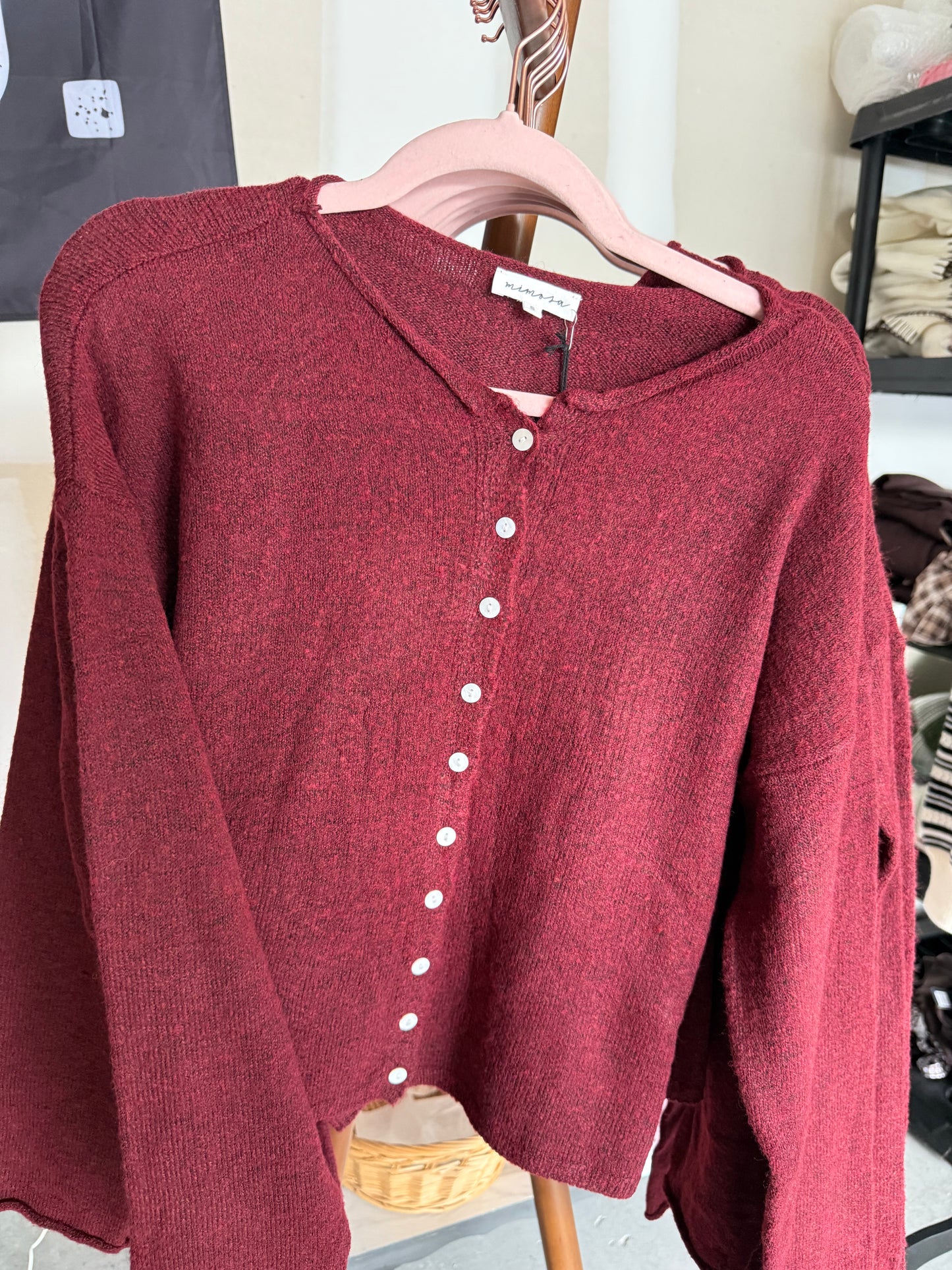 Cozy Merlot Button Down Cardigan Sweater