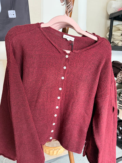 Cozy Merlot Button Down Cardigan Sweater