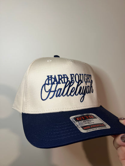 Hard Fought Hallelujah Trucker Hat in Navy