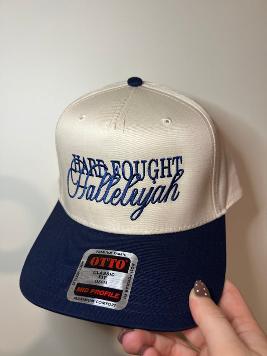 Hard Fought Hallelujah Trucker Hat in Navy