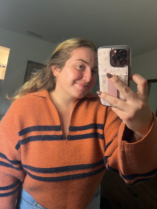 The Reagan Stripe Crop Collar Sweater Top in Rust