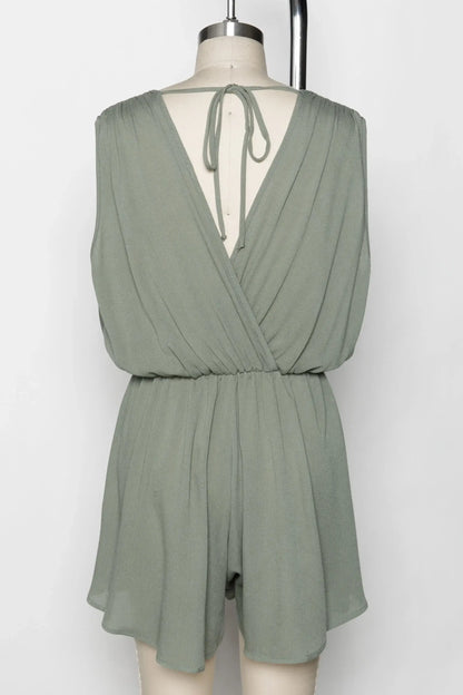 The Esme Solid Deep V-Neck Romper in Black