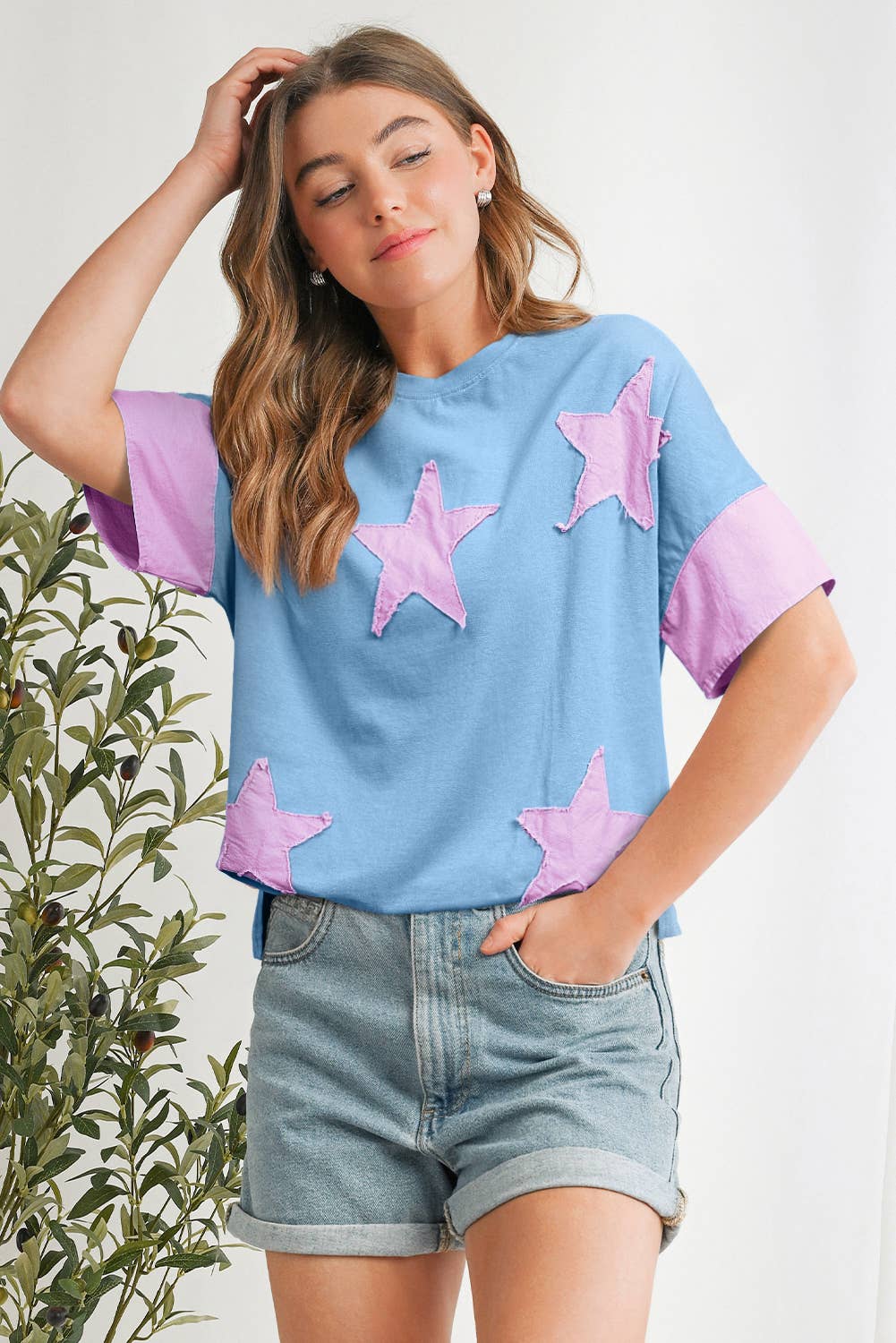 Stevie Star Graphic Tee in Pink and Blue