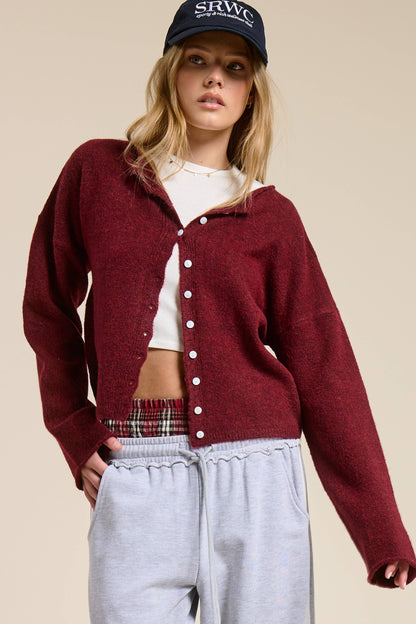 Cozy Merlot Button Down Cardigan Sweater