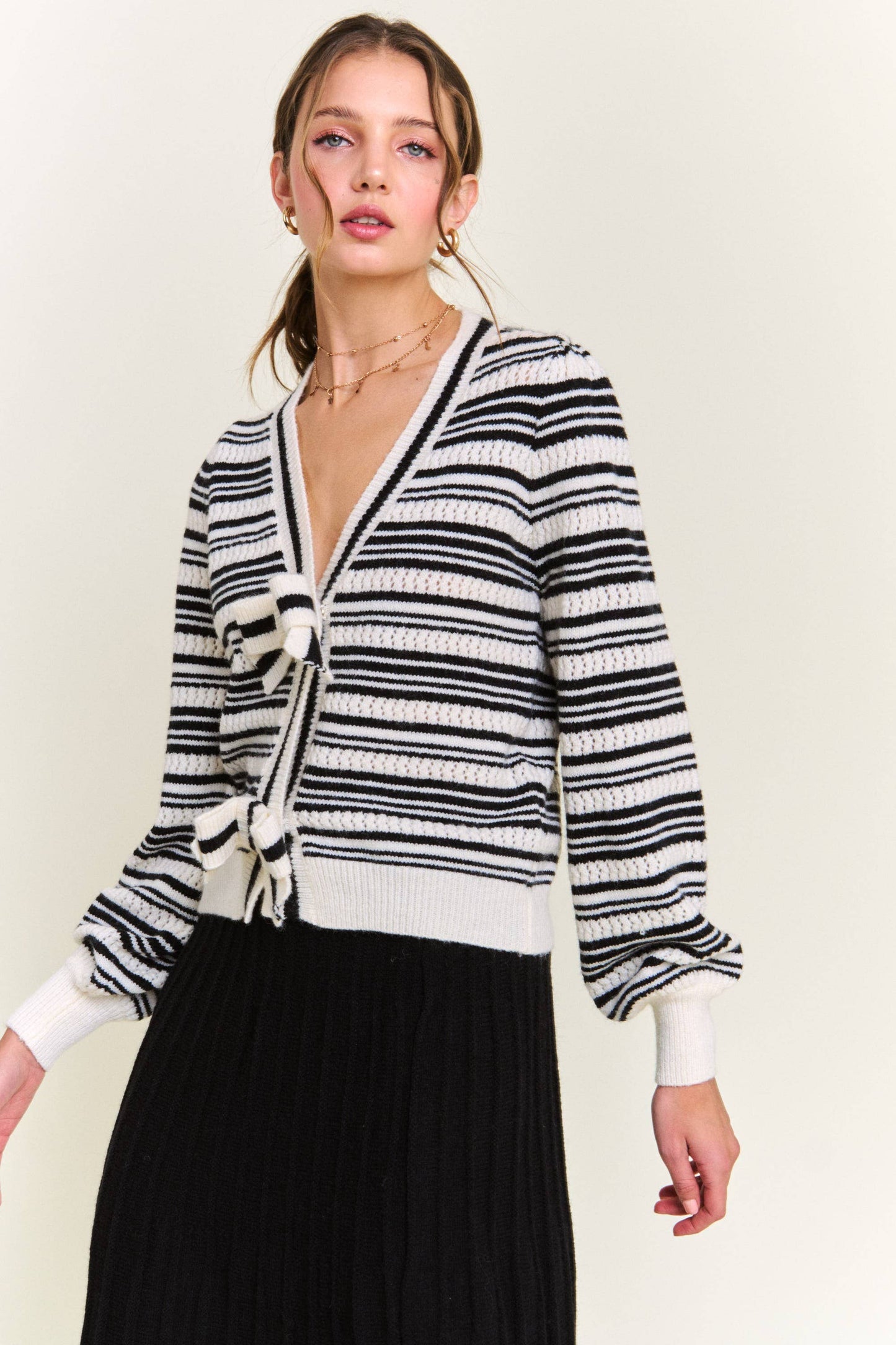 The Lucy Black Stripe Knit Cardigan