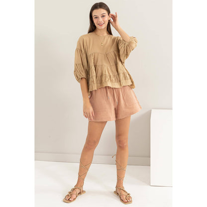 The Freya Babydoll Blouse: KHAKI