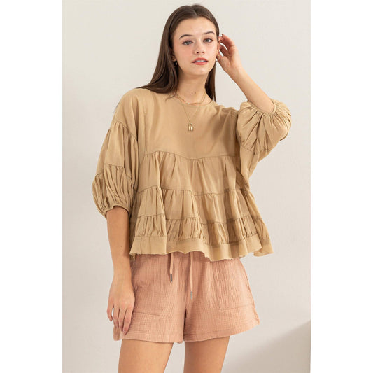 The Freya Babydoll Blouse: KHAKI